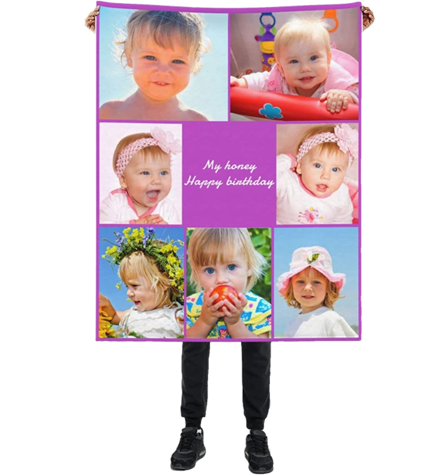 Personalised Blanket Custom Blanket with Collage Photos Text, Custom Soft Flannel Blanket for Family Friends Kids Couple, Personalized Gifts for Christmas Xmas New Year Birthday Wedding Anniversary