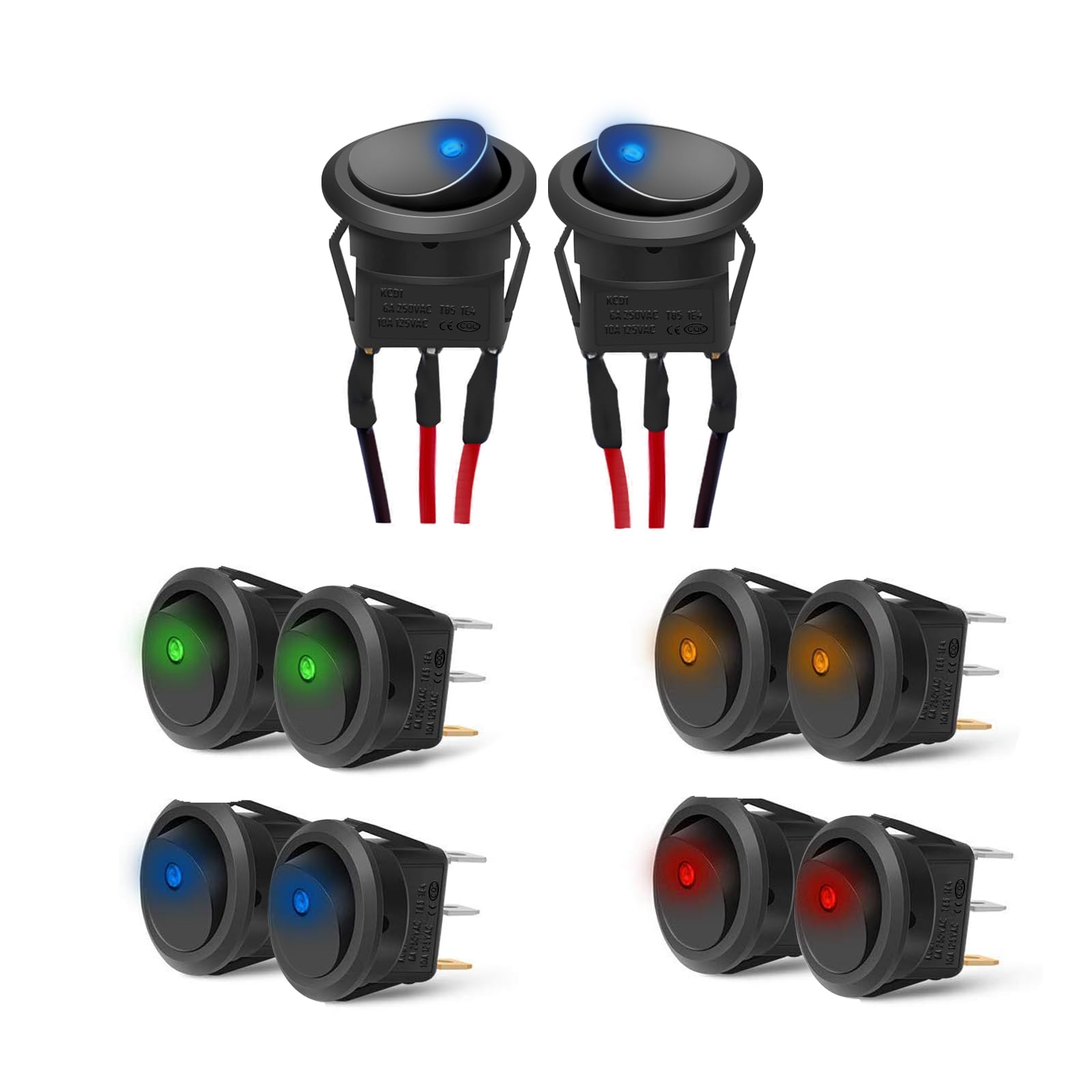 Chelhead 8 Interrupteurs à Bascule LED 12V 6A/250V - Ronde Mini ON/OFF 3 Broches Étanche