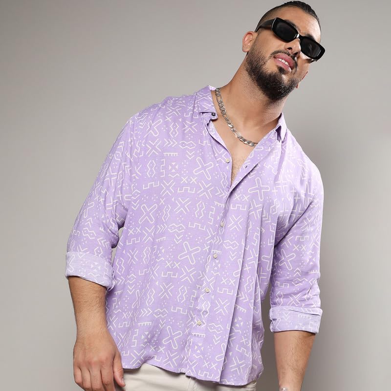 Image of Instafab Plus Men's Shirt for Casual Wear | Spread Collar | Long Sleeve | Button Closure | Plus-Size Fit | Cotton Shirt Crafted with Comfort Fit for Everyday Wear