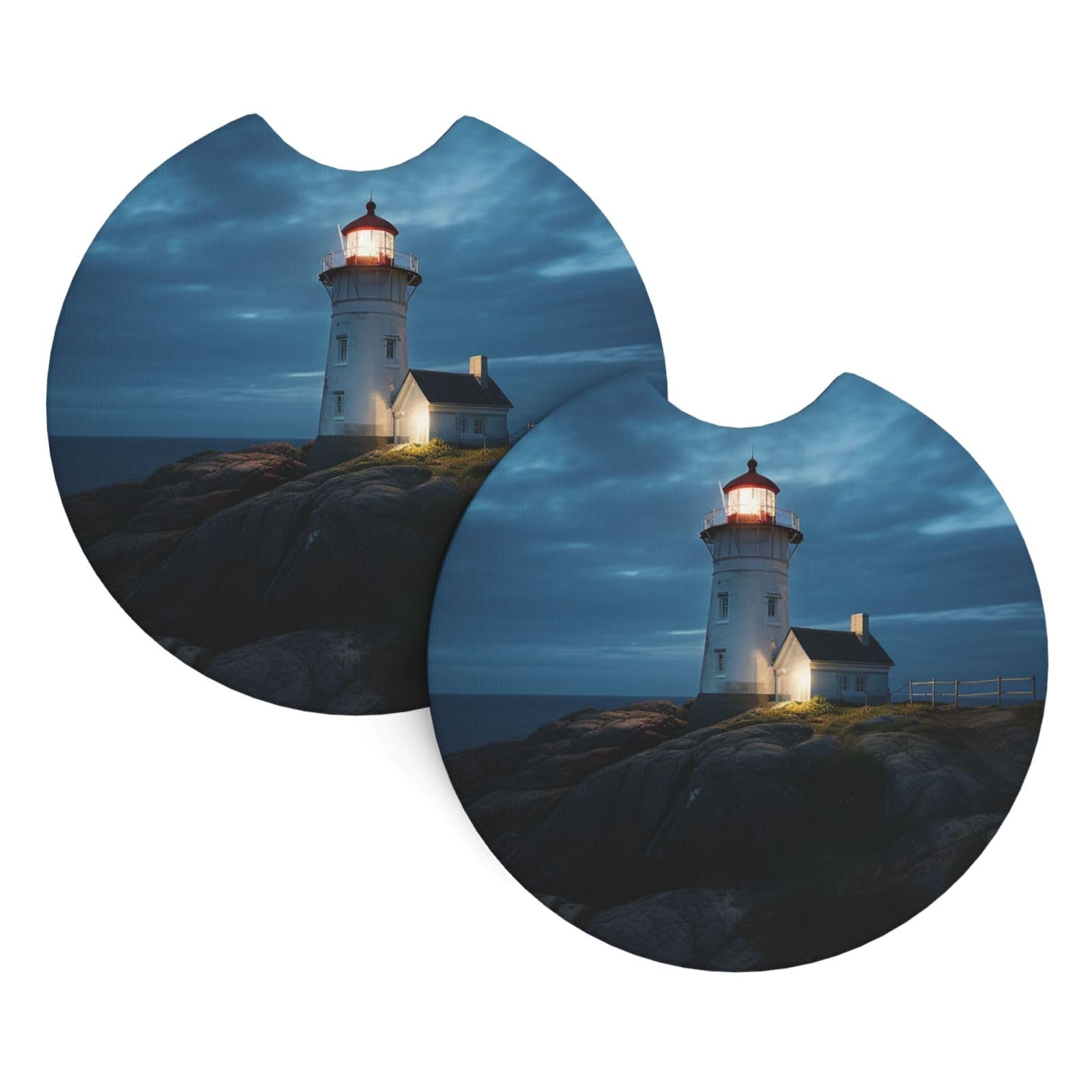 2 Pack Car Coaster for Cup Holders Lighthouse at Night Car Cup Coaster 2.7" Neoprene Non-Slip Automotive Cup Mat Universal Auto Car Interior Accessories for Women Men Cup Pad
