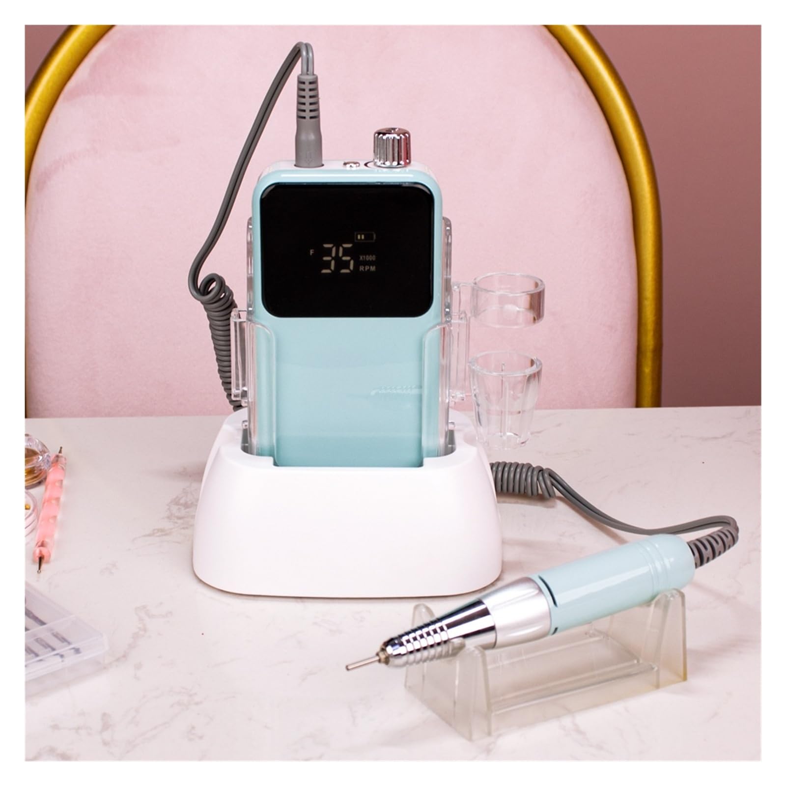Wiertarka do paznokci, Przenośna bezprzewodowa elektryczna wiertarka do paznokci 35000 obr./min do manicure i pedicure. Wiertarko-wkrętarka akumulatorowa.