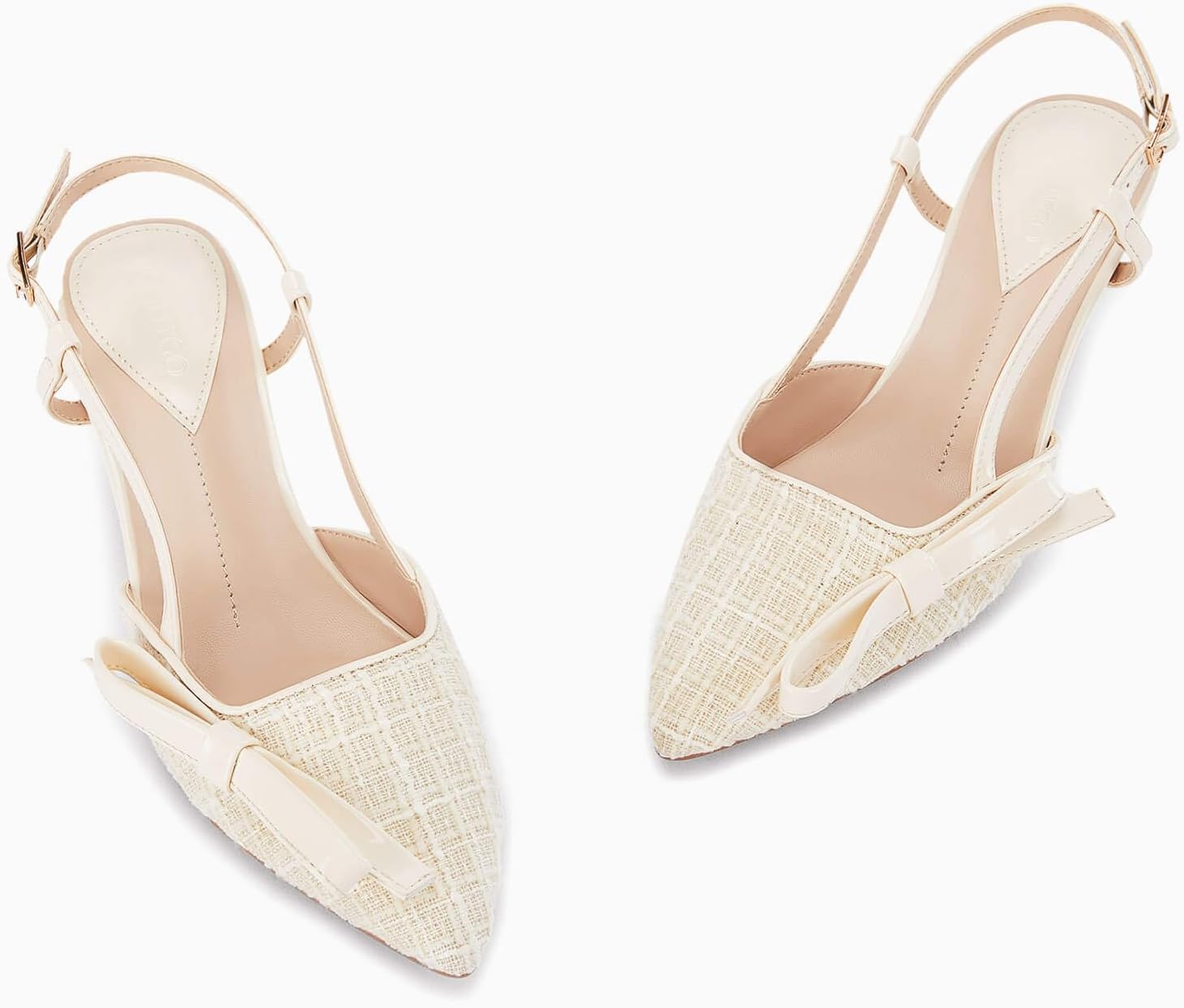 Coutgo Women's Slingback Low Kitten Heels Closed Pointed Toe Bow Pumps Wedding Dress Shoes - Image 6