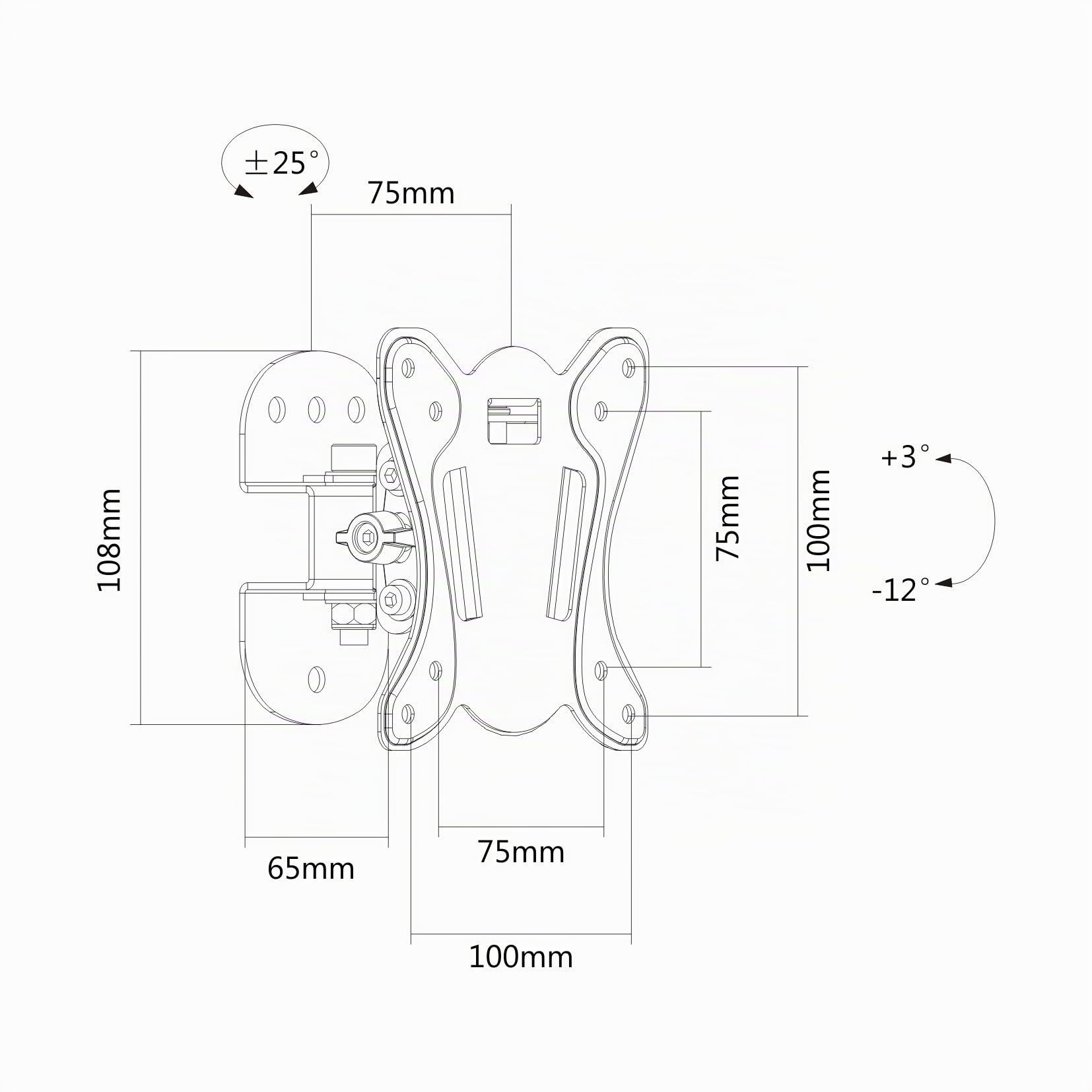 PureMounts FM10-100 Support Mural pour TV avec 33-69cm (13-27"), VESA: 100x100, basculable: 3°/-12°, pivotement: +/-25°, Distance du Mur: 75mm, Charger Max: 25kg, Noir PM-FM10-100