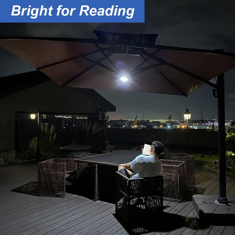 Rechargeable Battery Operated Patio Cantilever Umbrella Lights with 3 Brightness Modes, 3 Colors Warm Neutral Cold, for Outdoor & Garden