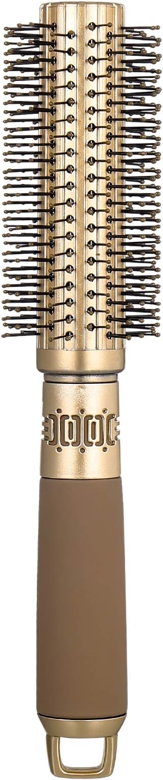 Round Barrel Hair Brush Blow Dry Drying Bristle, 23.5 CM High Temperature Resistant Nano Technology Ceramic Ionic Hairbrush, Boar Bristle Brush for Hair Drying, Styling, Curling (Gold)
