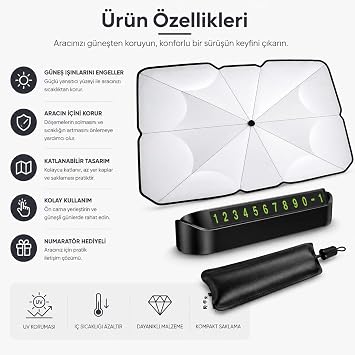 Orret Home Umbrella Shaphade Auto Sunshade and Auto Numbering Set – Car Sunshade، Car Windshield Sunshade، Car Sunshade، Sunscreen with Numbering Gift (140x79 cm)