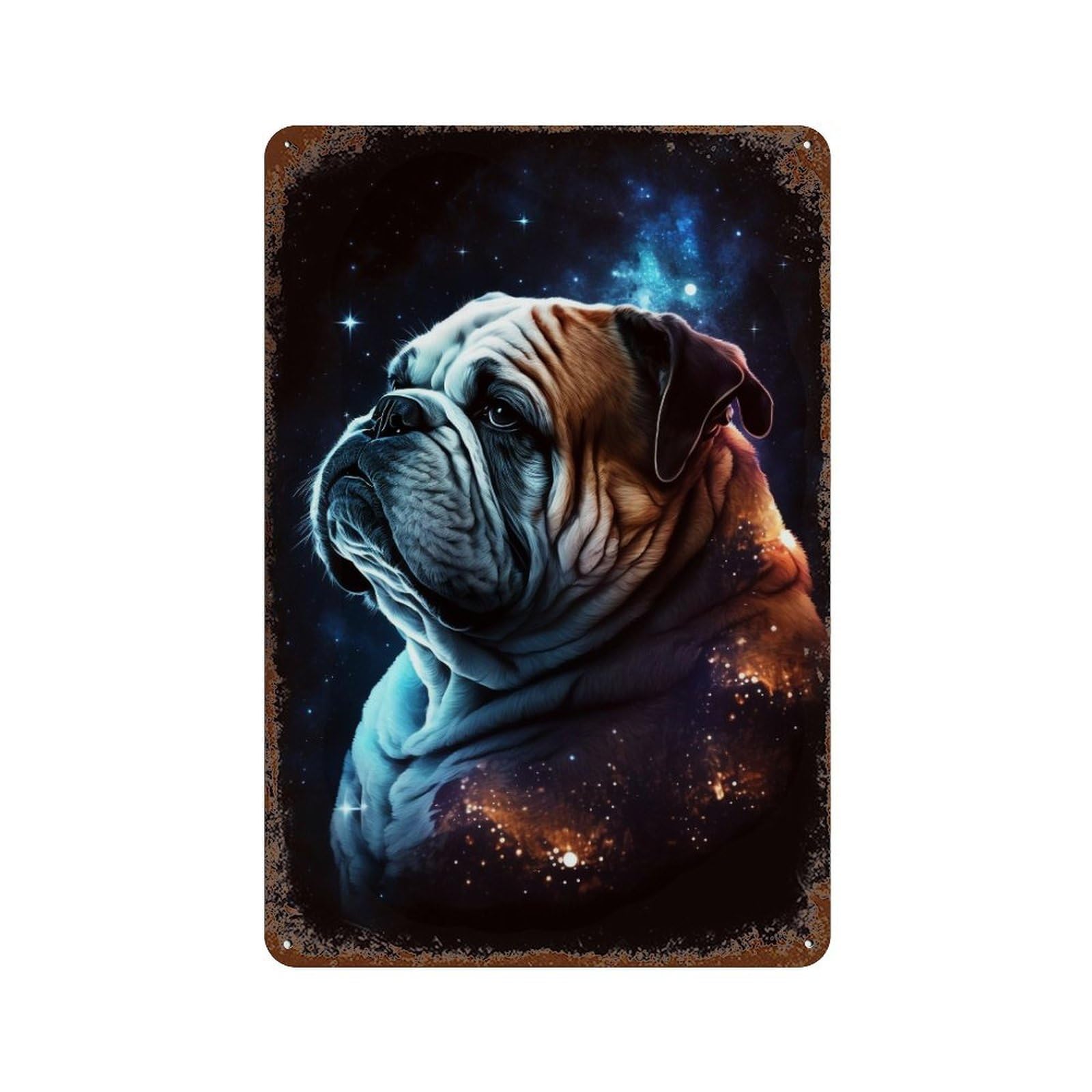 Rust Effect Cosmic Bulldog Portrait-2 Decorative Tin Sign 11.8"x7.9", Classic Wall Plaque for Pub, Kitchen And Man Cave Decor