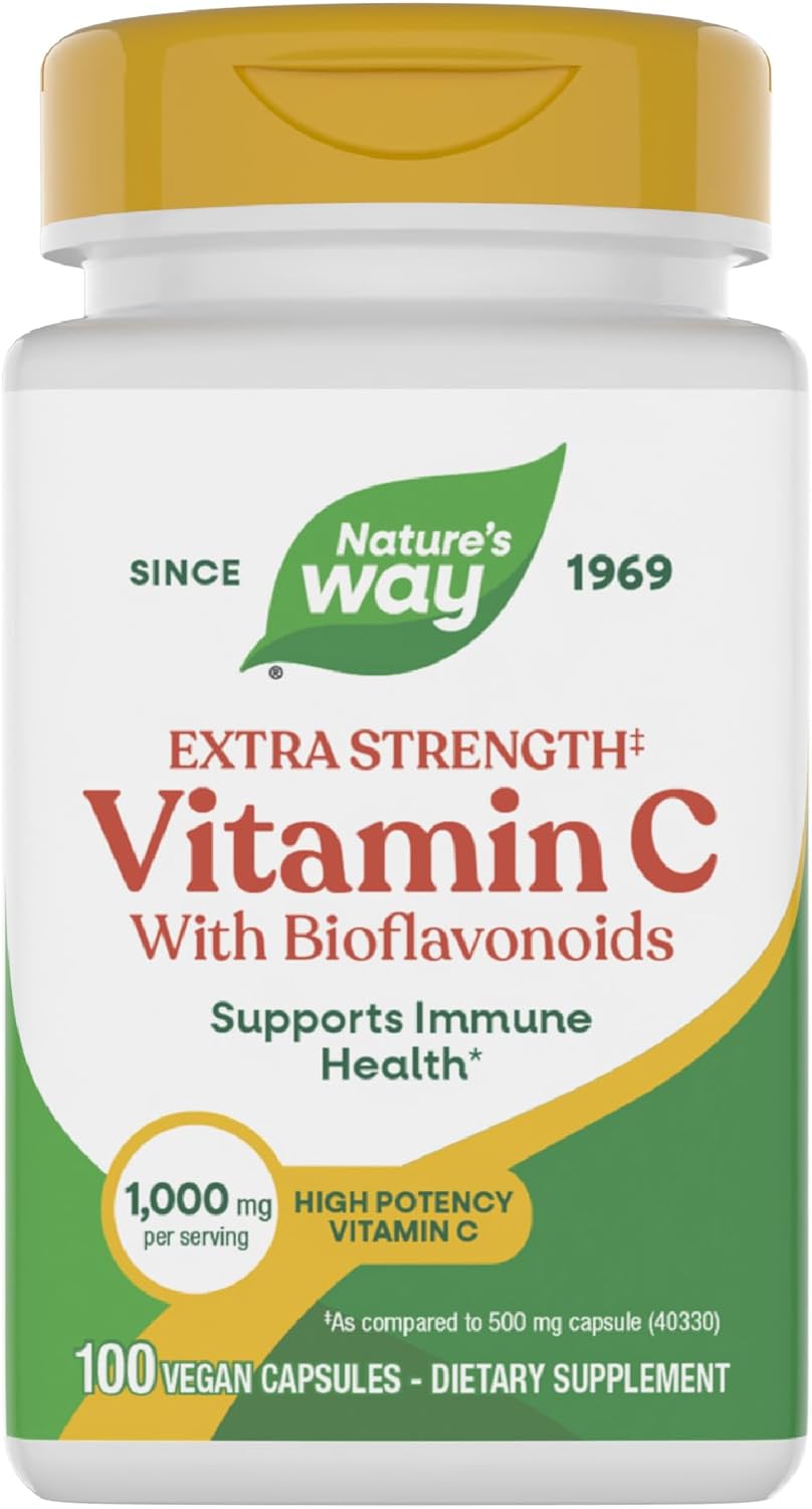 Nature’s Way Vitamin C with Bioflavonoids - Extra Strength - 1 g Vitamin C as Ascorbic Acid - Citrus Bioflavonoids - For Immune Support* - Gluten Free & Dairy Free - 100 Capsules (2 Pack)