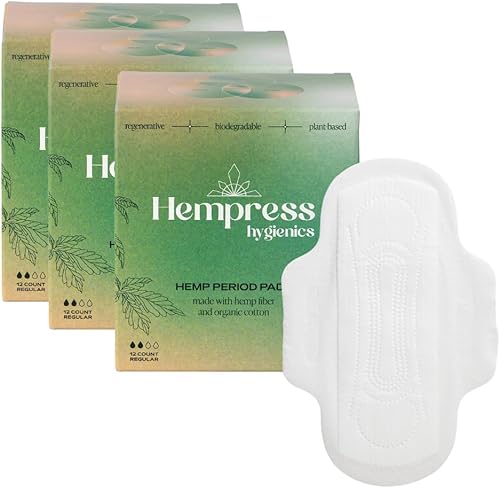 Hempress - Almohadillas ultrafinas para mujer, 36 unidades, almohadillas orgánicas de cuidado femenino, almohadillas de algodón ultra absorbentes de