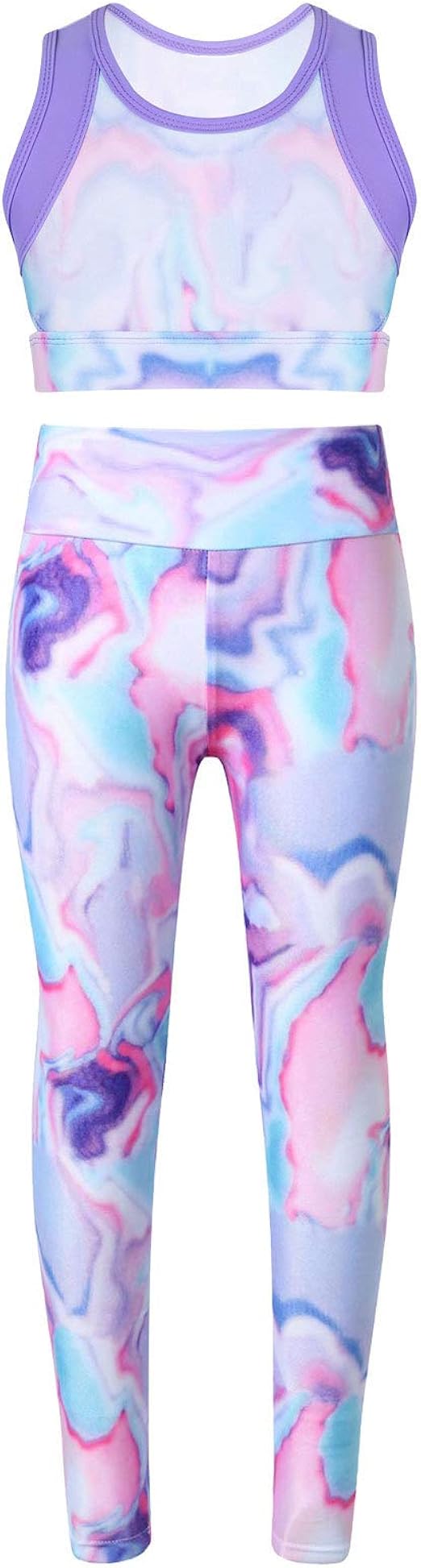FEESHOW Kids Girls Tie Dye Sports Bra Crop Tops with Leggings Set