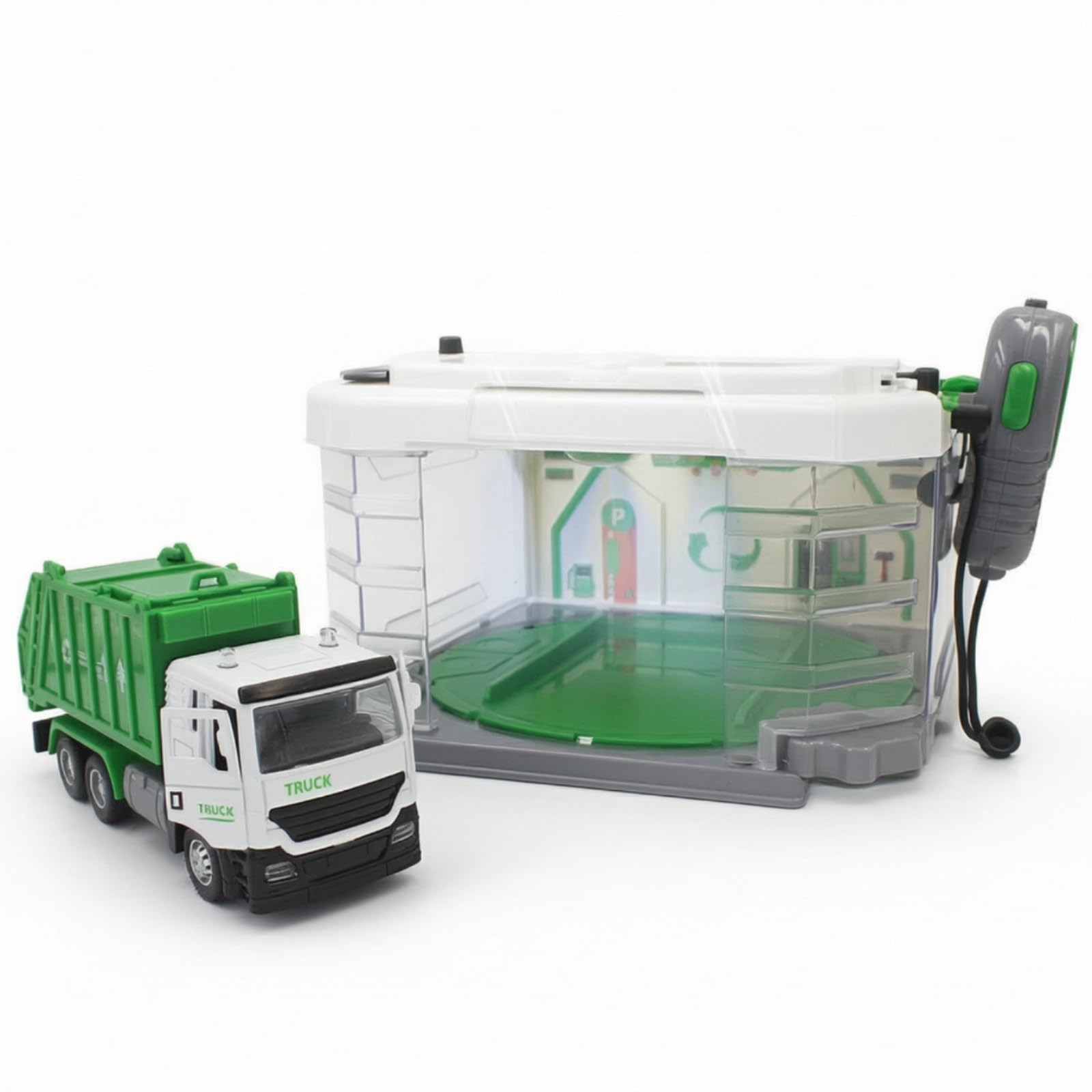 MagiDeal Autolavaggio Giocattolo per Bambini Playset Officina Veicolo in Lega Auto Camion Lavaggio Realistico con Nebbia Luci, Stazione Igienico-sanitaria Con Autocarro Con Cassone Ribaltabile