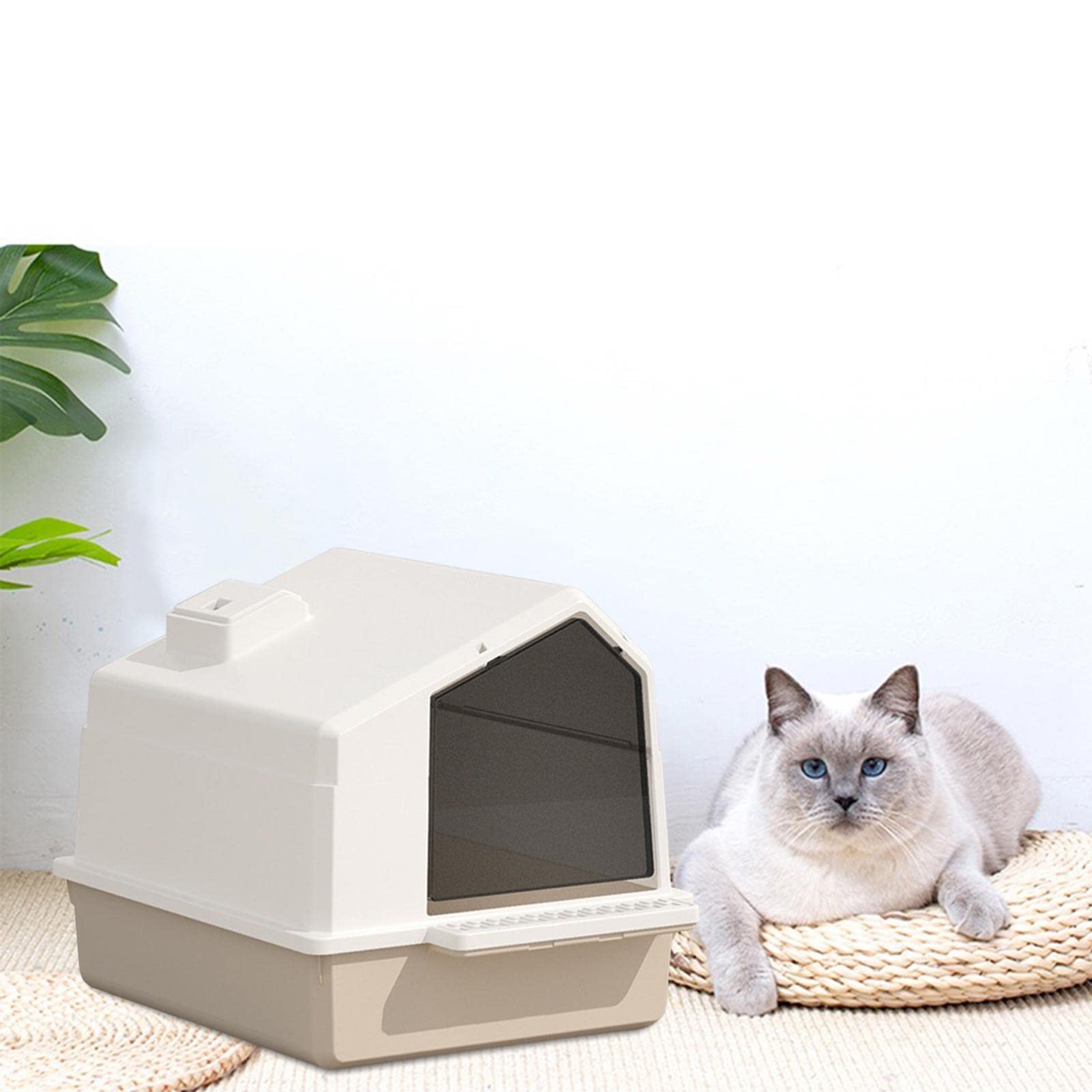 Arenero Grande para Gatos, Integrado, con Tapa Y Pala Incorporada - Fácil de Limpiar - Fabricado en PP - Práctico para Gatos de Interior, marrón