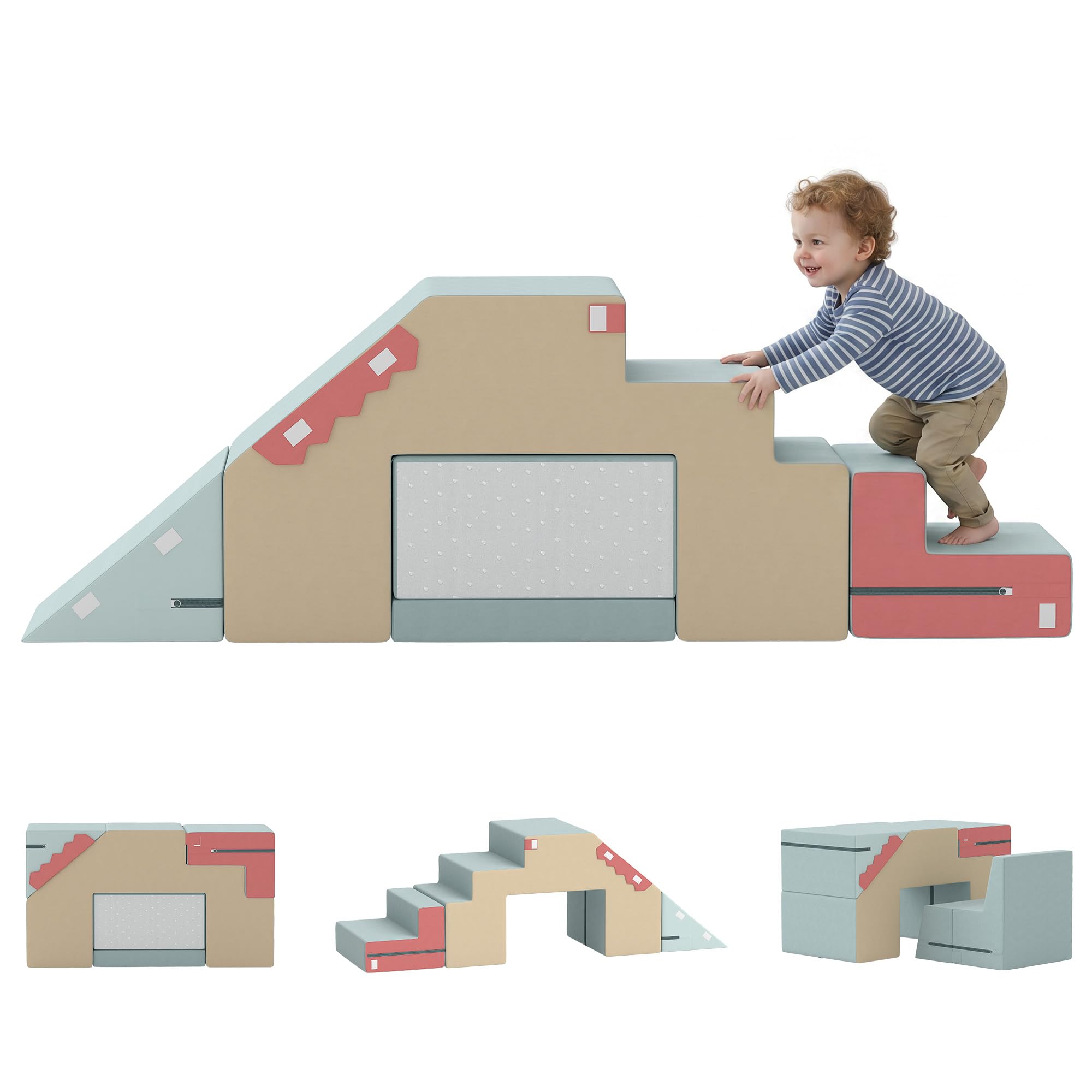 AIYAPLAY Montessori - Set di 2 mattoncini da costruzione in schiuma per bambini, antiscivolo, morbidi, XXL, blocchi da arrampicata, pieghevoli, set da tavolo e sedie con rivestimento rimovibile, per