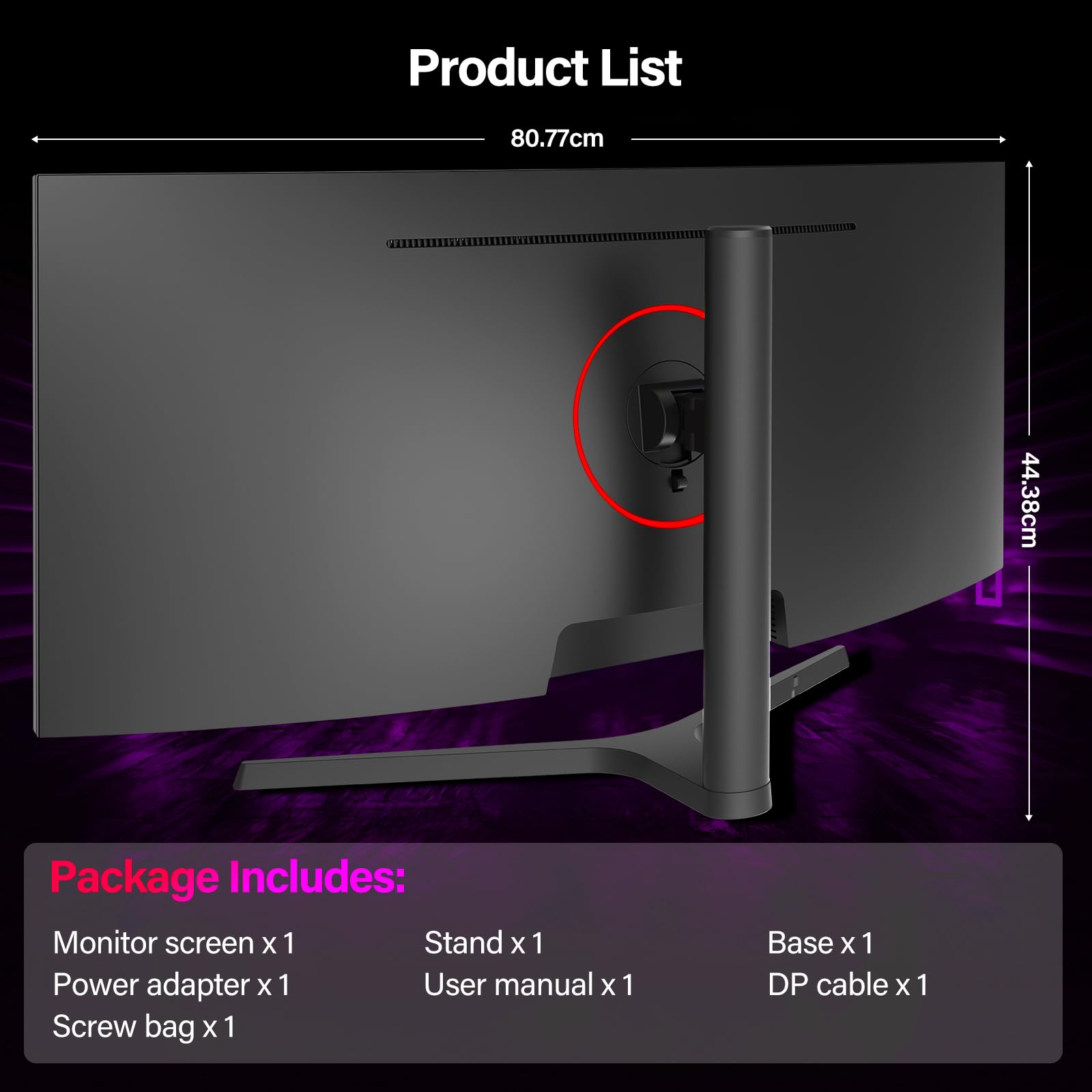 Gawfolk 34 Zoll Ultrawide Curved Gaming Monitor 165Hz, 1500R PC Bildschirm UWQHD 3440x1440 mit Höhenverstellung, Gebogenes Computerbildschirm, VA, Displayport, HDMI, unterstützt VESA 75 x 75 mm