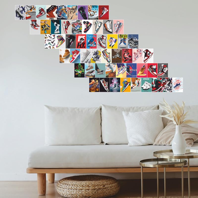 Image of POSTERONN Pack of 54 Fashion Sneakerhead Posters 4x6 Inch | Aesthetic Wall Collage Kit for Bedroom, Living Room & Gym Decor | Streetwear Style Photo Cards | Room Decoration Gift for Friends Men Teens