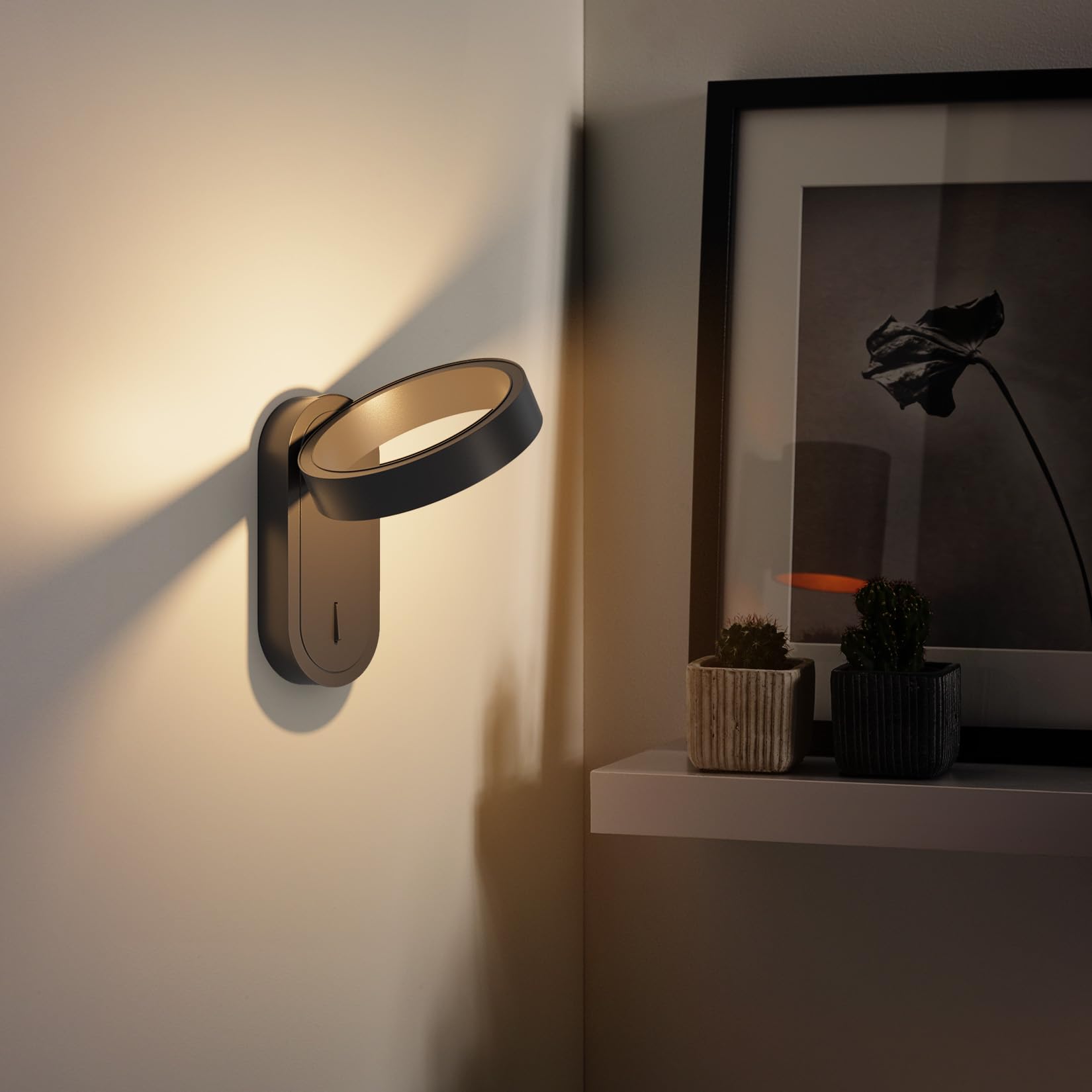 Klighten Applique Parete Interno 3000K/4000K con interruttore 5W Antracite | Alluminio, 330° Orientabile, Lampada da Parete Led Interno, per Scale Soggiorno, Bianco caldo/Bianco neutro
