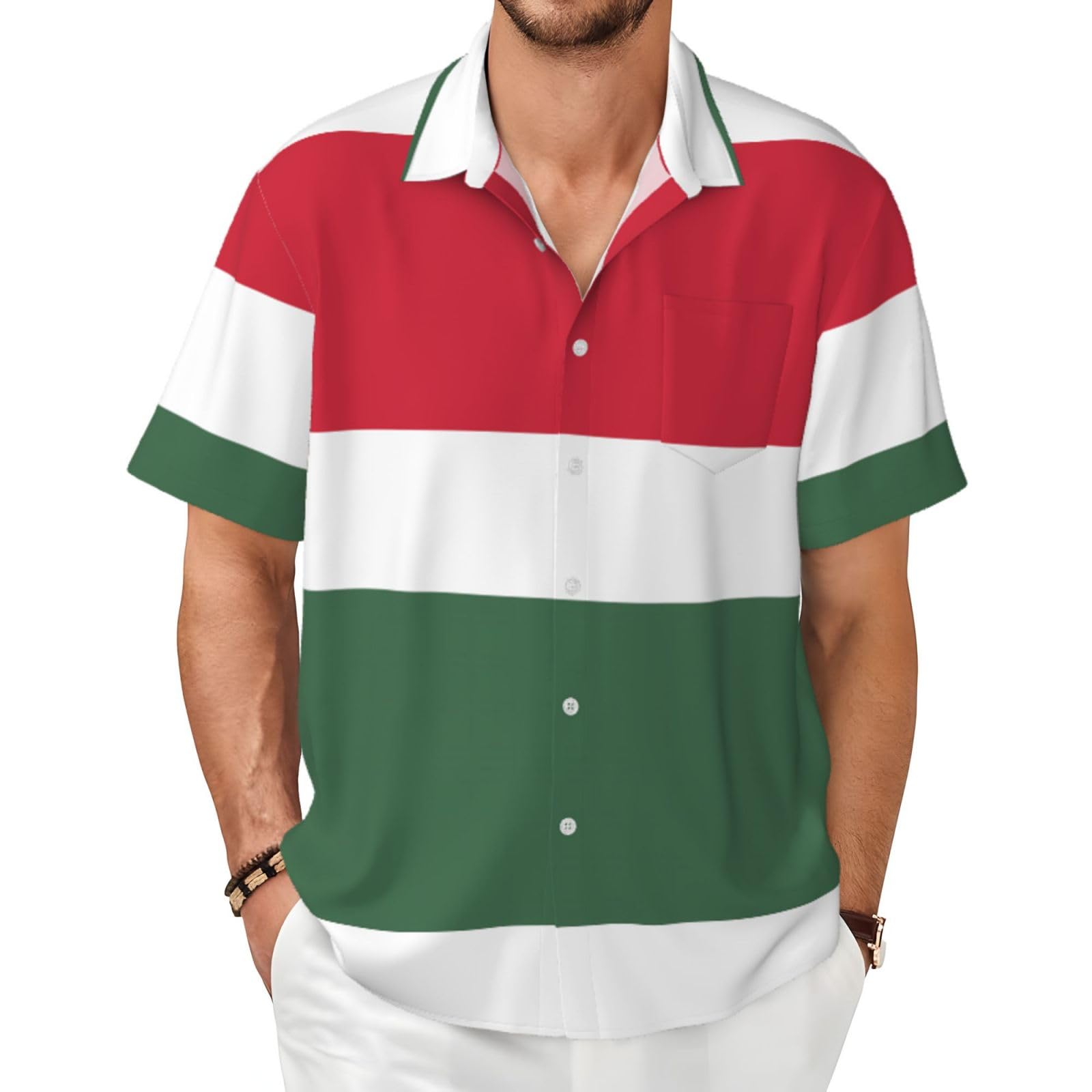 LPLSNWS Flag of Hungary Men's Short-Sleeved Shirt, 2026 World Cup-Themed Hawaiian Beach Casual Shirt