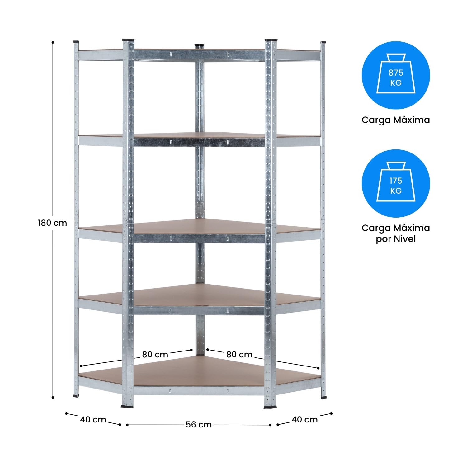 THINIA HOME - Estantería Esquinera Modular Gris 5 Baldas Ajustables 180x90x40x70,5cm 875Kg