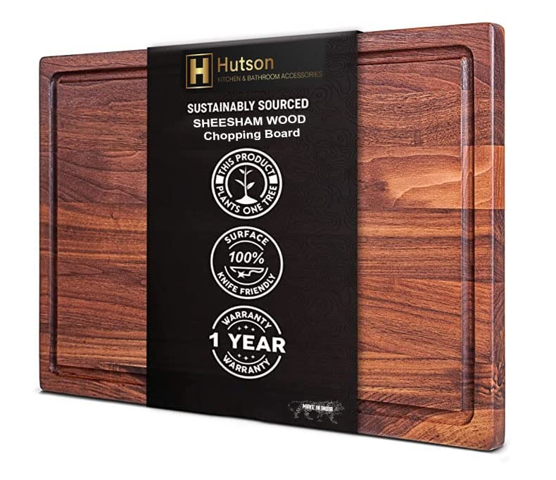 Image of Hutson Jumbo Pro Slab Wooden Cutting Board 20 x 14 Inch - Extra Large Heavy Duty & Reversible Chopping Board with Juice Groove, Knife-Friendly Butcher Block for Kitchen & Meat