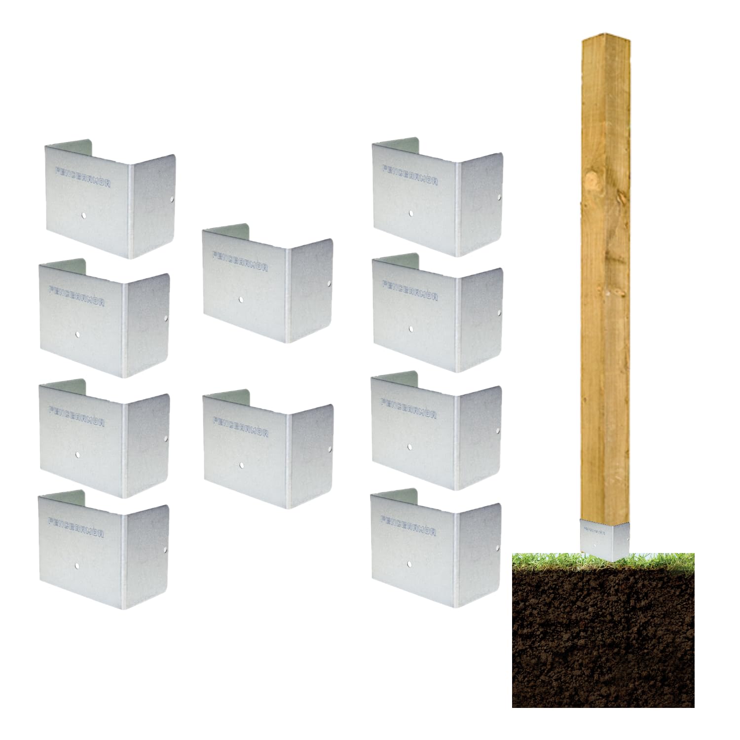 Postsaver Galvanized Timber Fence Post Strimmer Protection Guards | Fits 3X3" 75X75mm Square Posts | Pack Of 10