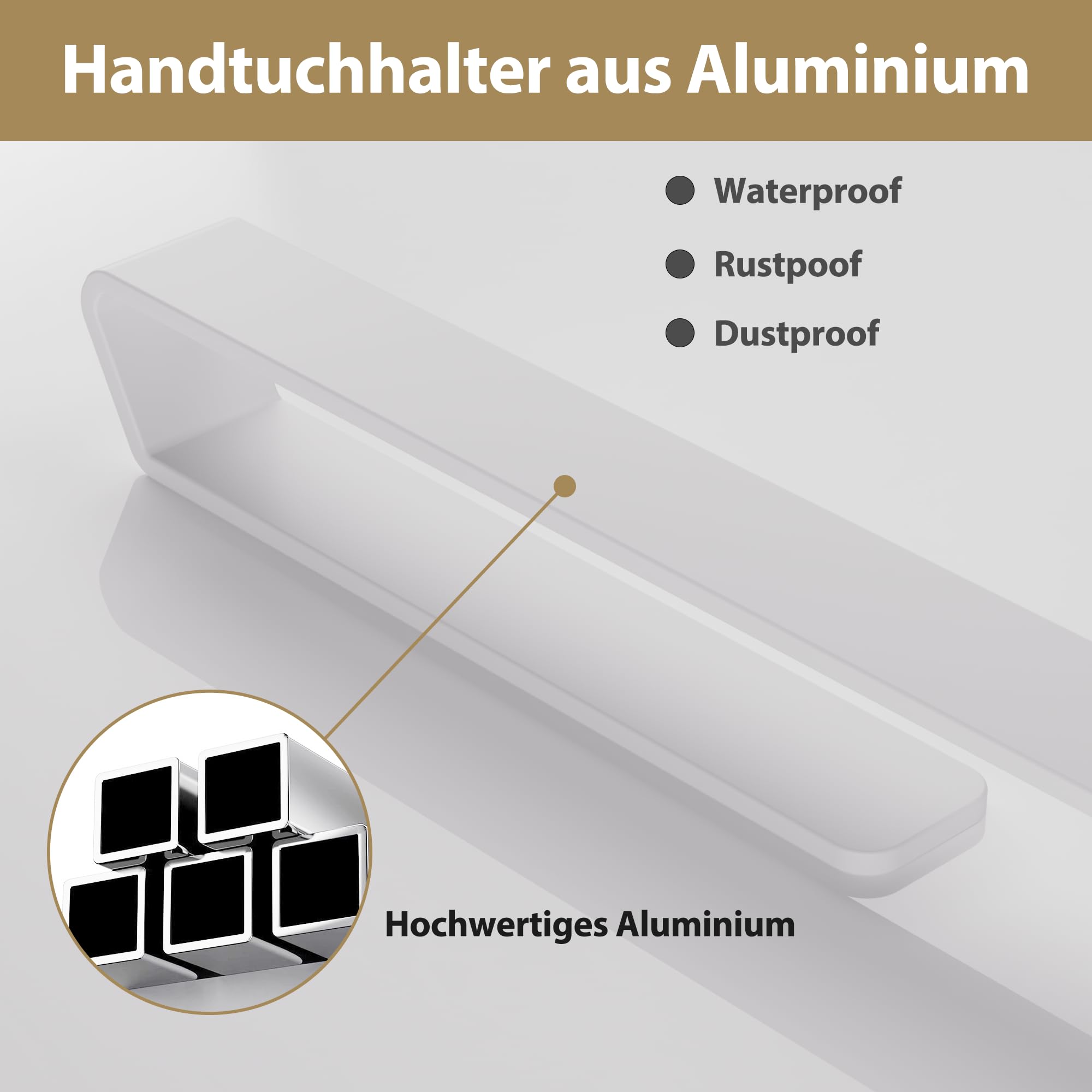 Aikzik handdoekhouder, handdoekhouder zonder boren, aluminium volledig metalen handdoekstang voor badkamer en keuken (Verpakking met 2, Zwart