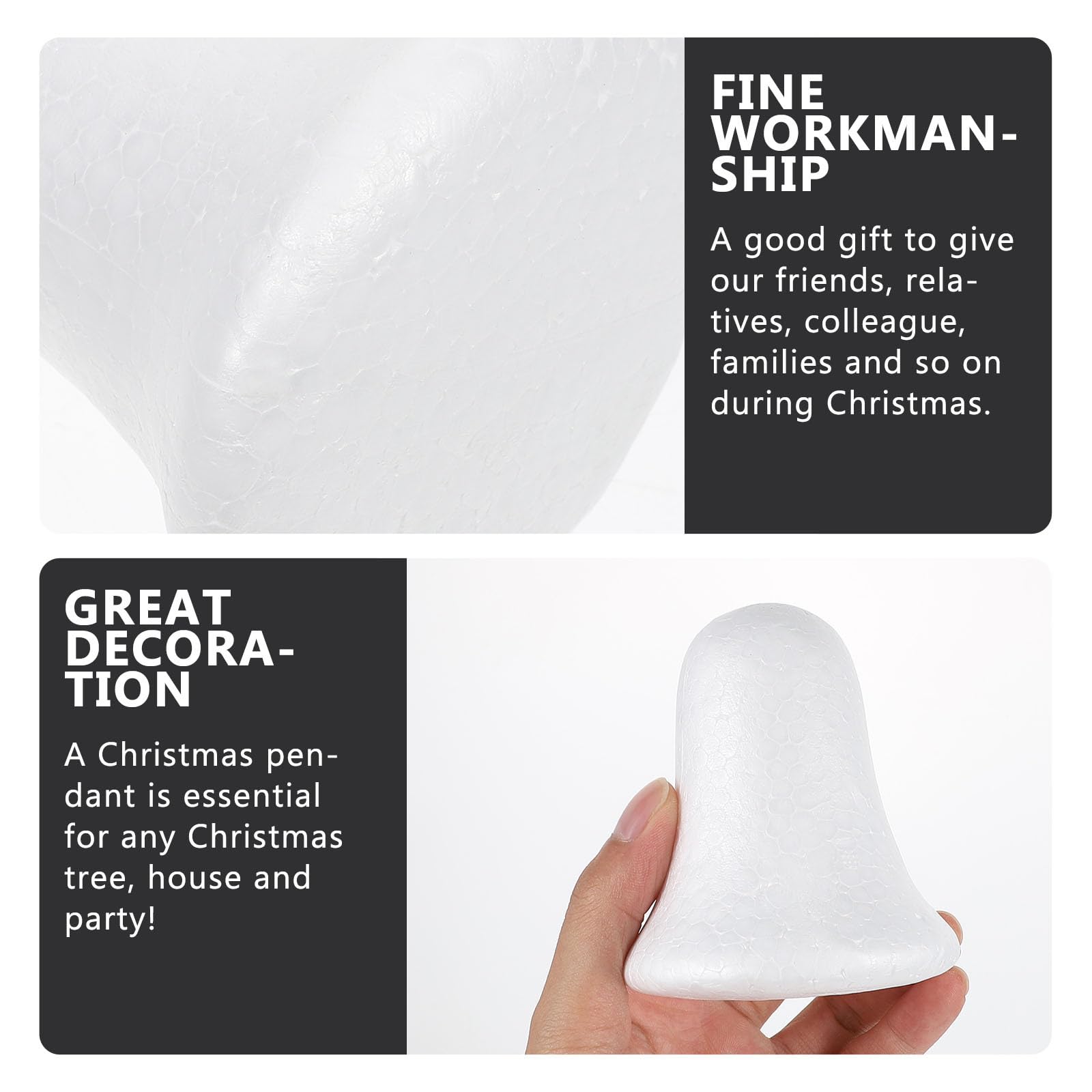 10pcs 9cm Bell Modelling Polystyrene Foam Shape Christmas Foam Crafts for DIY Craft Xmas Tree Hanging Ornaments Christmas Party Decoration Supplies - Image 3