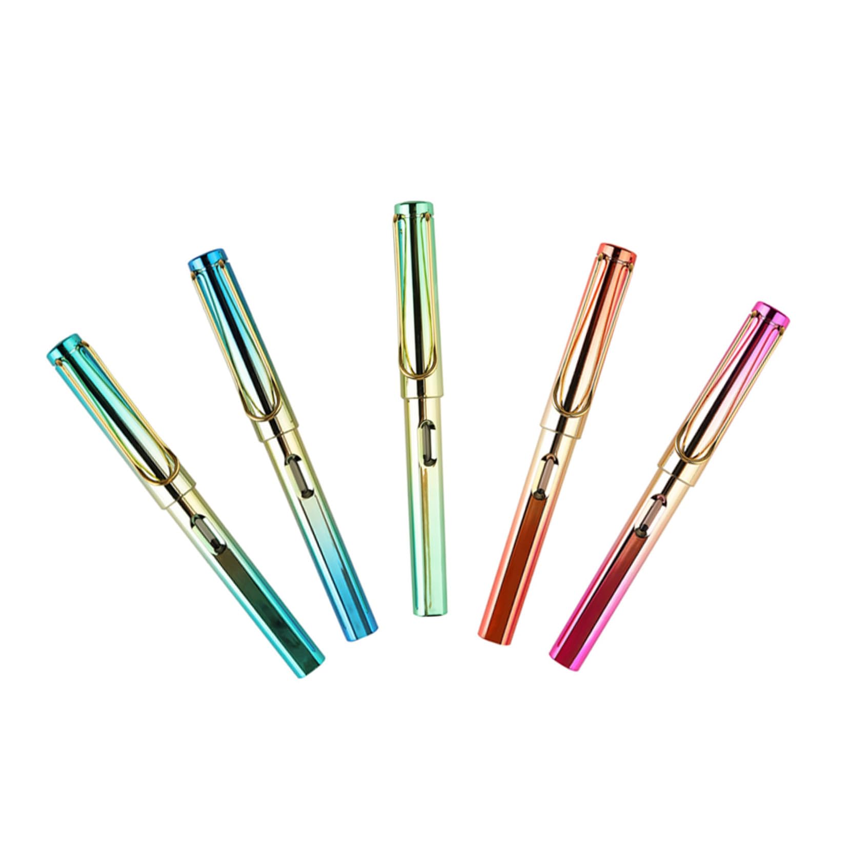 Uonlytech Penna Stilografica Calligrafica Colorata in Metallo 0,5mm 5 Pezzi per Studenti e Ufficio, Set per Esercizi di Scrittura Scorrevole e Cancelleria Portatile per Calligrafia e Scuola