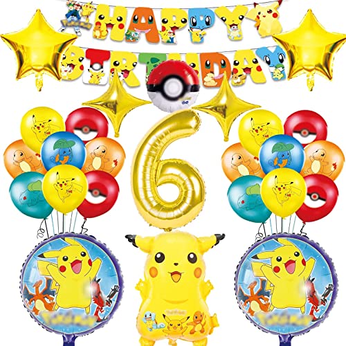 JAVAH Decoration Anniversaire Pokem 6 Ans, Ballon Ans Deco Garcon/Fille, Kit An, Chiffre (6e Anniversaire), (ZTDL-BKM-2209) Cover