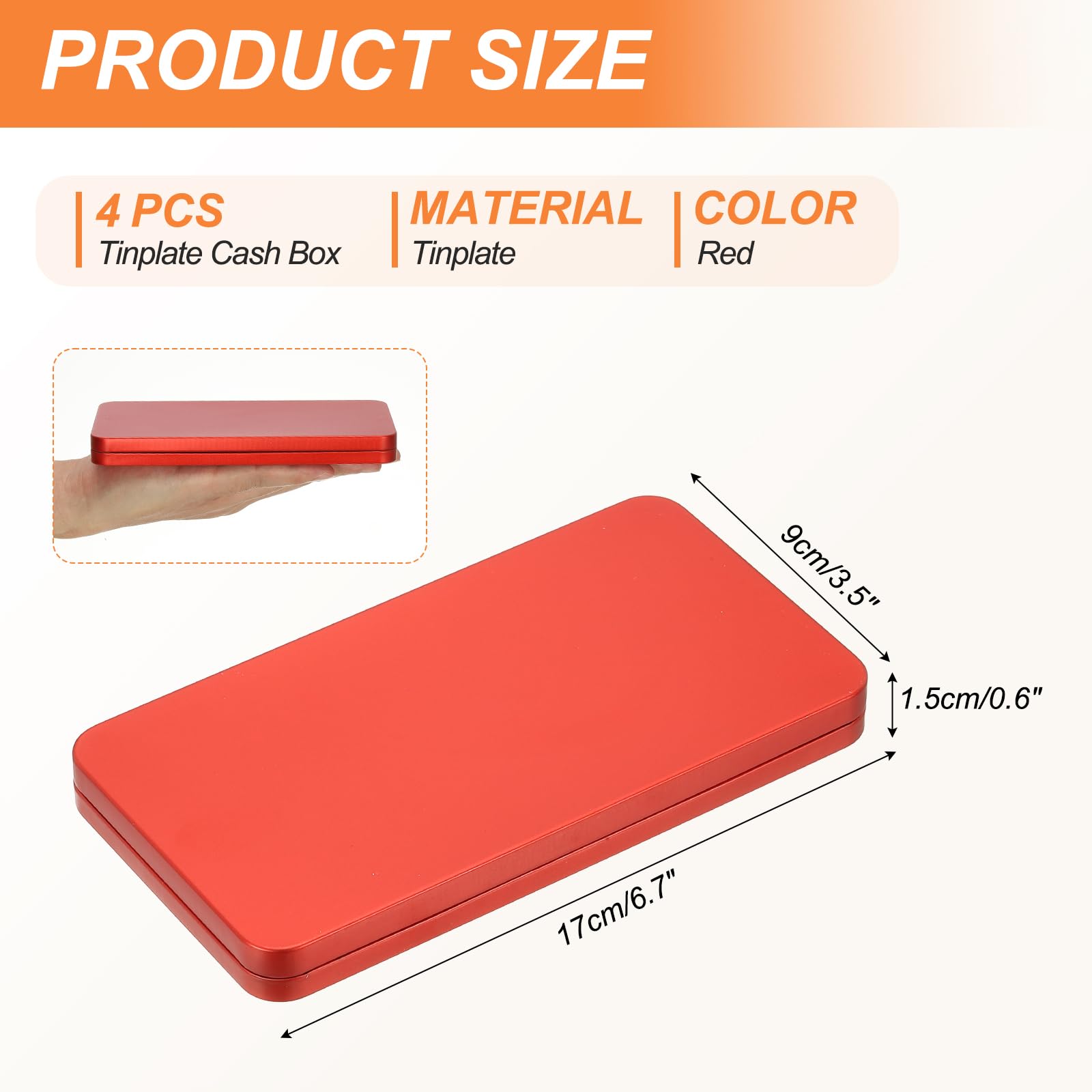 PATIKIL Small Cash Box, 4 Pcs Money Holder Metal Tin Box Cash Tray Money Organizer Case for Cash Ticket Credit Card Check Gift Red - Image 2
