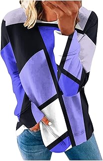Amikadom Roupas femininas com estampa geométrica colorida para outono e inverno, manga comprida, gola redonda, moletom feminino 2023