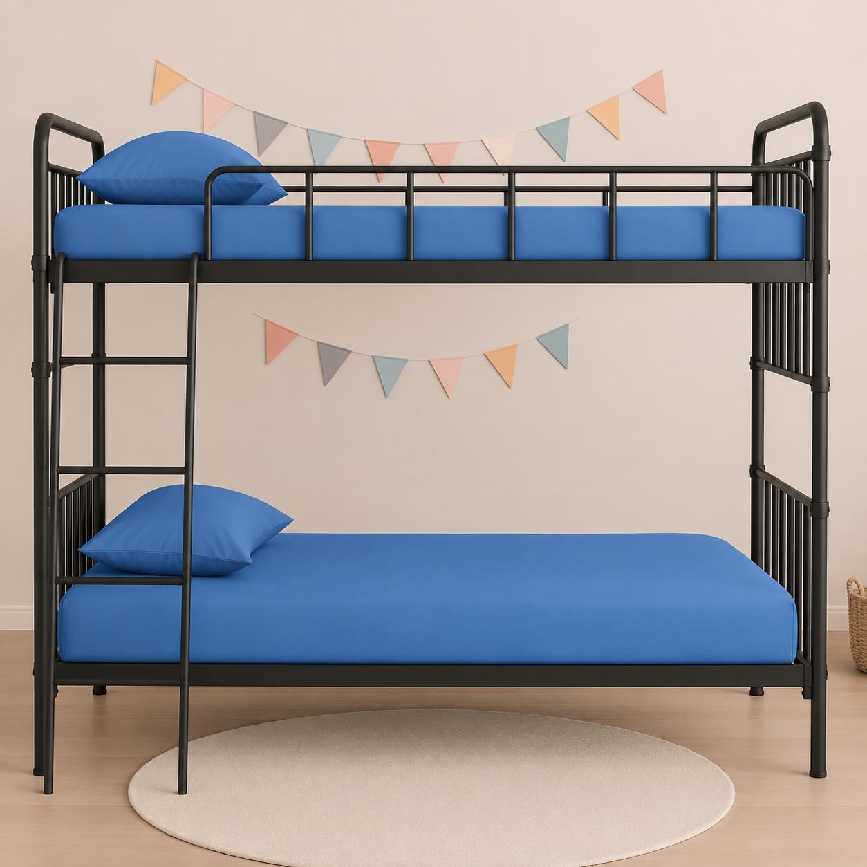 100% Polycotton Fitted Sheet, Small Single 2FT 6" (75 x 190 cm), Deep 25cm Pocket, Soft Breathable Bed Sheet, Non-Iron Elasticated Bottom Sheet for Bunk Beds, Caravan, Guest Bed, Pack of 2, MidBlue