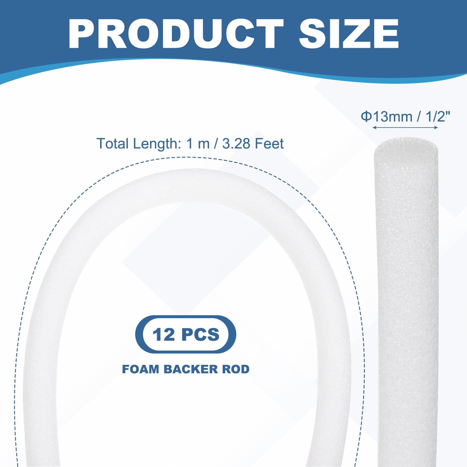 PATIKIL Backer Rod 1/2 in x 3.3 Ft, 12 Pcs Foam Rod Caulk Saver Expansion Joint Filler Rope Weather Strip Foam Noodle for Gaps Concrete Crack Filling DIY Craft (13mm Dia), White