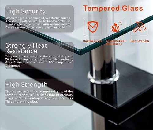 Miniatura 20 de Mesa de centro con protectores de esquina de seguridad, mesa de centro de vidrio, mesa central de vidrio de 2 niveles con estante de vidrio Mesa de