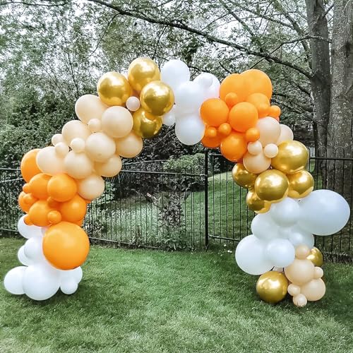 Orange White Balloon Arch Kit, 130 Pcs Orange Apricot Gold Balloon Garland Latex Metallic Confetti Balloons for Girls Autumn Fall Party Birthday Baby Shower Wedding Anniversary Thanksgiving Decoration - Image 3