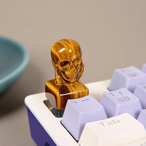 Miniatura 2 de Teclas de visualización personalizables hechas a mano con calavera de ojo de tigre, teclas de teclado para juegos de computadora para teclados