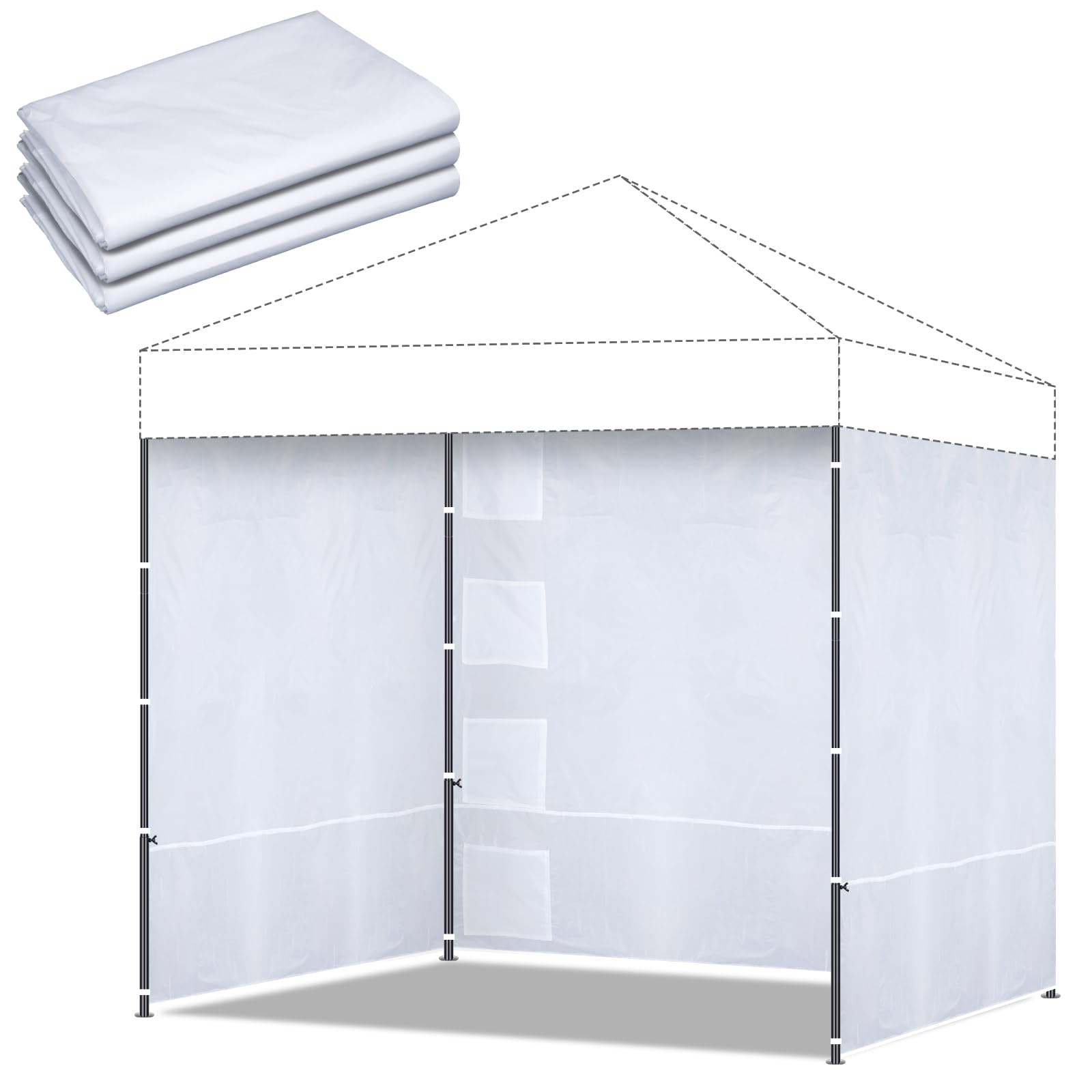 3 Pcs Sidewall for 10x10 Canopy Frame Sunshade Sidewall with Storage Net Bag for 10x10 Pop up Canopy Outdoor Tent Sidewalls, 3 Pack Sidewall Only, White