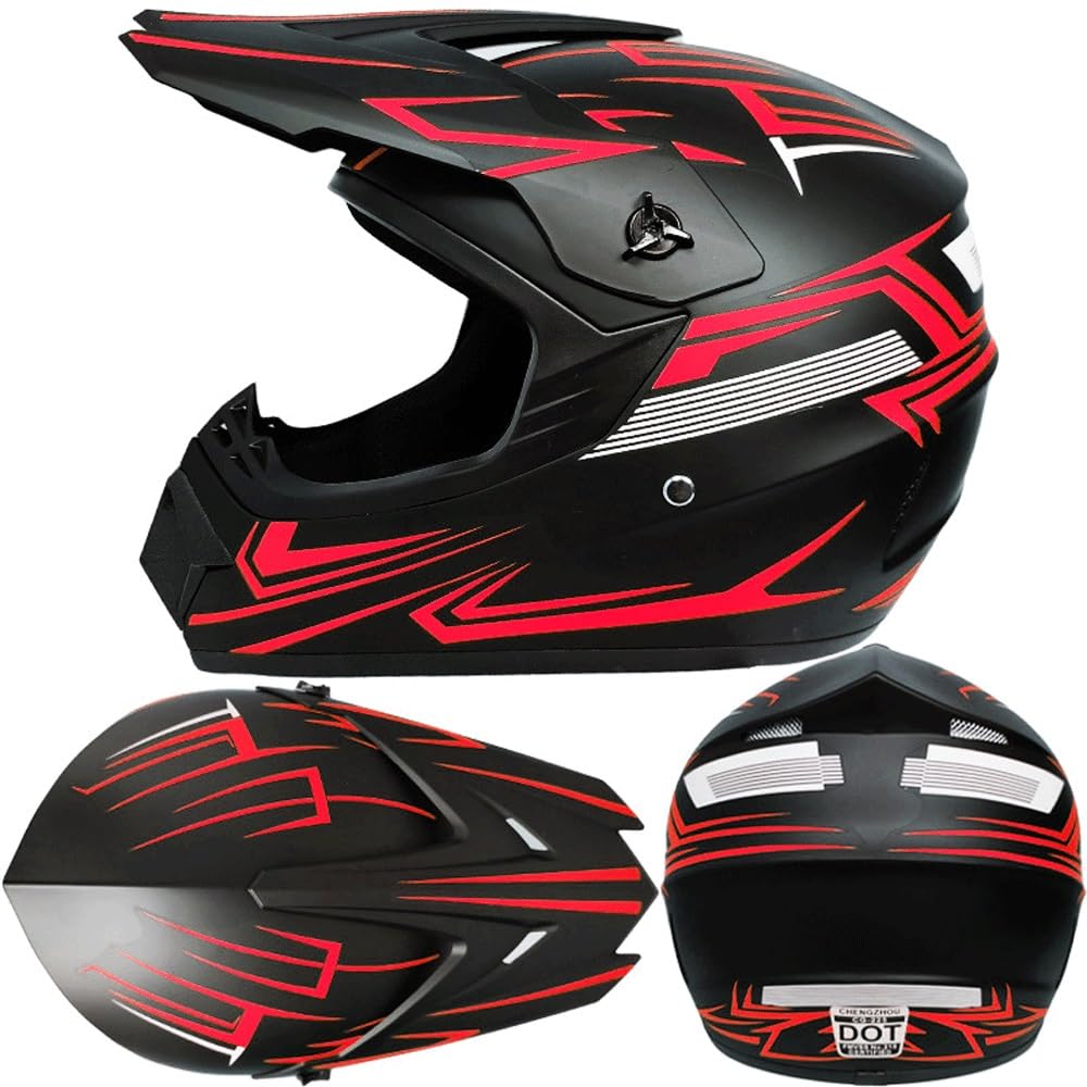Casco da Motocross Per Bambini, Casco Integrale Mtb con Occhiali, Maschera E Guanti, Per Moto da Discesa Mx Dirt