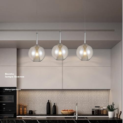 Miniatura 3 de Lámpara colgante de globo de vidrio moderna de mediados de siglo, 1 luz, iluminación de isla de cocina, pantalla transparente degradado, cable