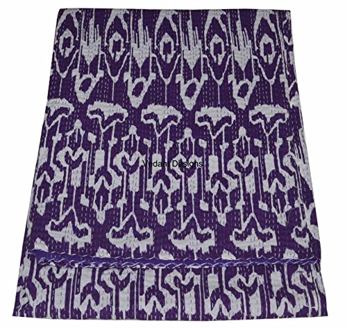 Vedant Designs Indian Handmade Queen Cotton Kantha Quilt Throw Blanket Gudari Ikat Ikat Print Kantha