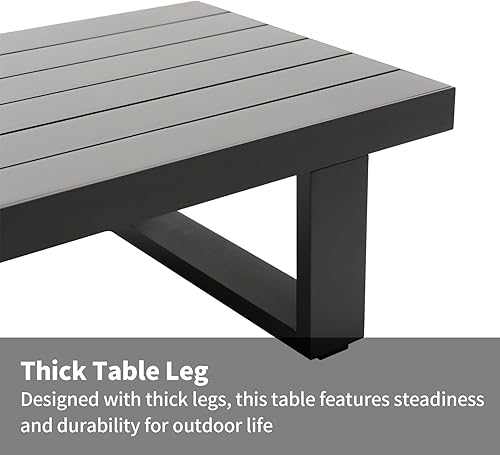 Miniatura 6 de Mesa de centro al aire libre para patio, mesa de centro rectangular de aluminio resistente a la intemperie, gris oscuro