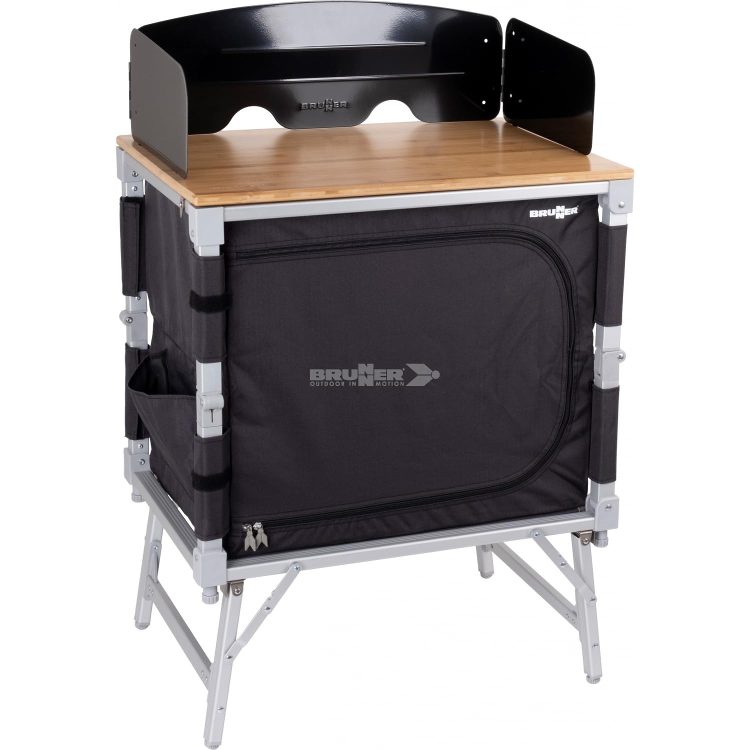 BRUNNER 0422091N.C06 Meuble de Cuisine de Camping Compact Peu encombrant idéal pour Van et Minibus Azabache Cube avec Plateau en Bambou