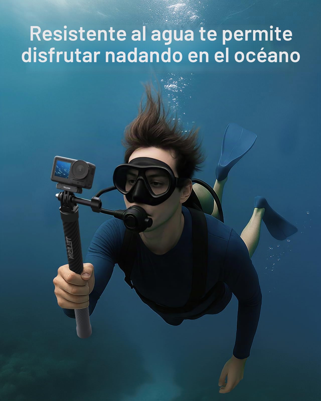 TELESIN 120cm Selfie Stick con trípode para GoPro Insta360 dji, Monopod de Extensión de Fibra de Carbono Ligero para Go Pro Hero 13 12 11 10 9 8 MAX Insta360 dji Osmo 360 Action 6 5pro 4 3