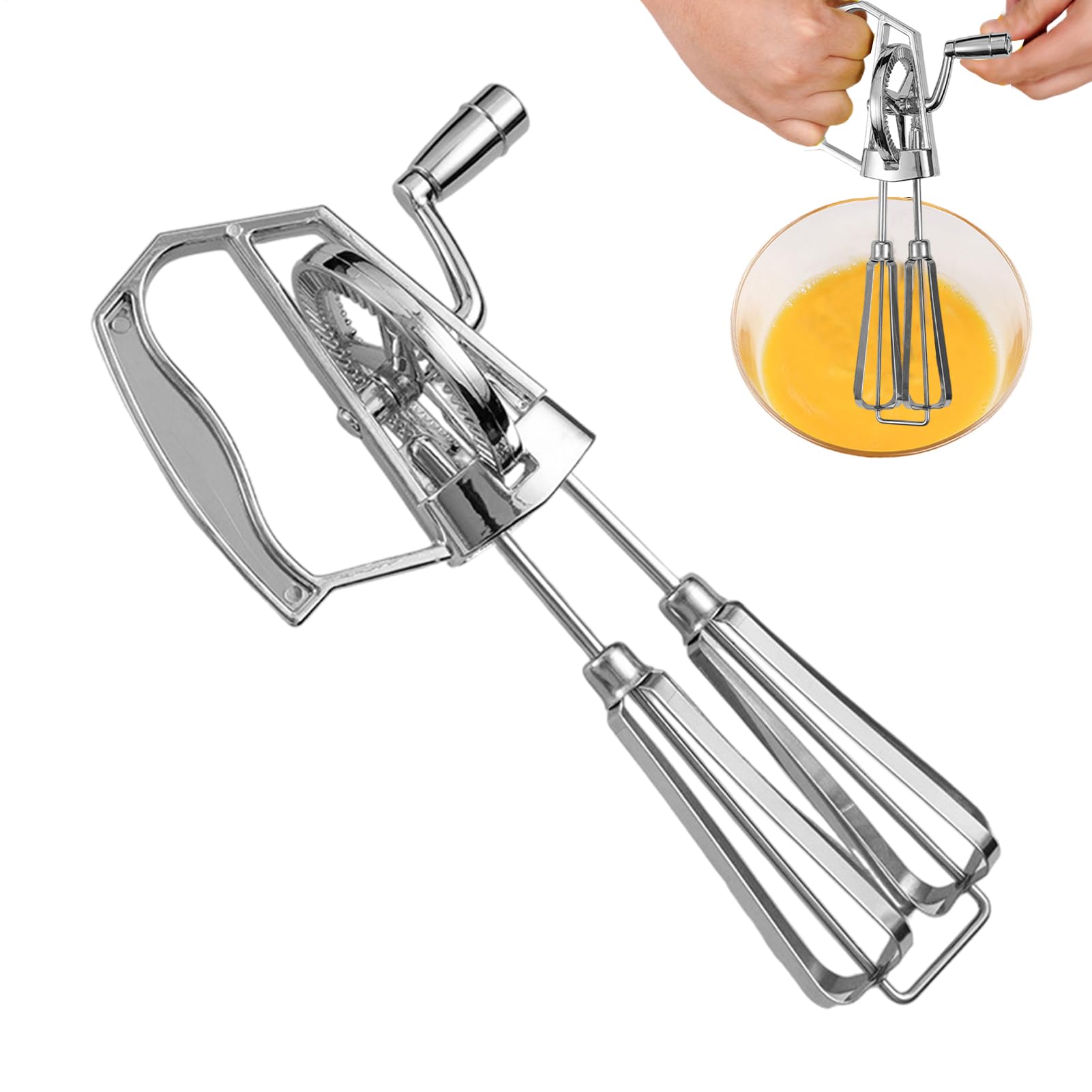 Handkurbel-Schneebesen, Rotierender Hand-Schneebesen Aus Edelstahl, Handmixer Ohne Strom, Küchenhelfer Zum Kochen Und Backen, Doppelkopf-Design
