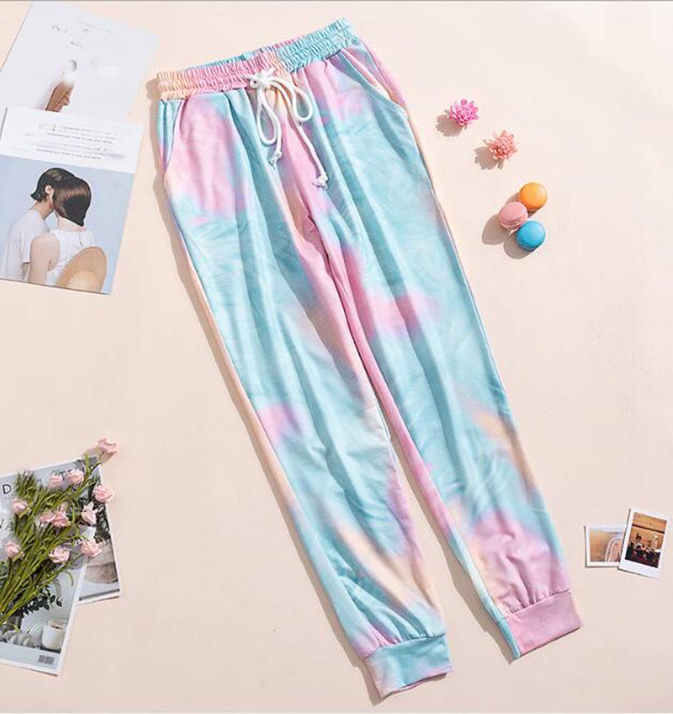 Huixin Spodnie dresowe damskie spodnie sportowe z nadrukiem tie-dye spodnie rekreacyjne sport trening spodnie dresowe z kieszenią na sznurek, kolor6, S