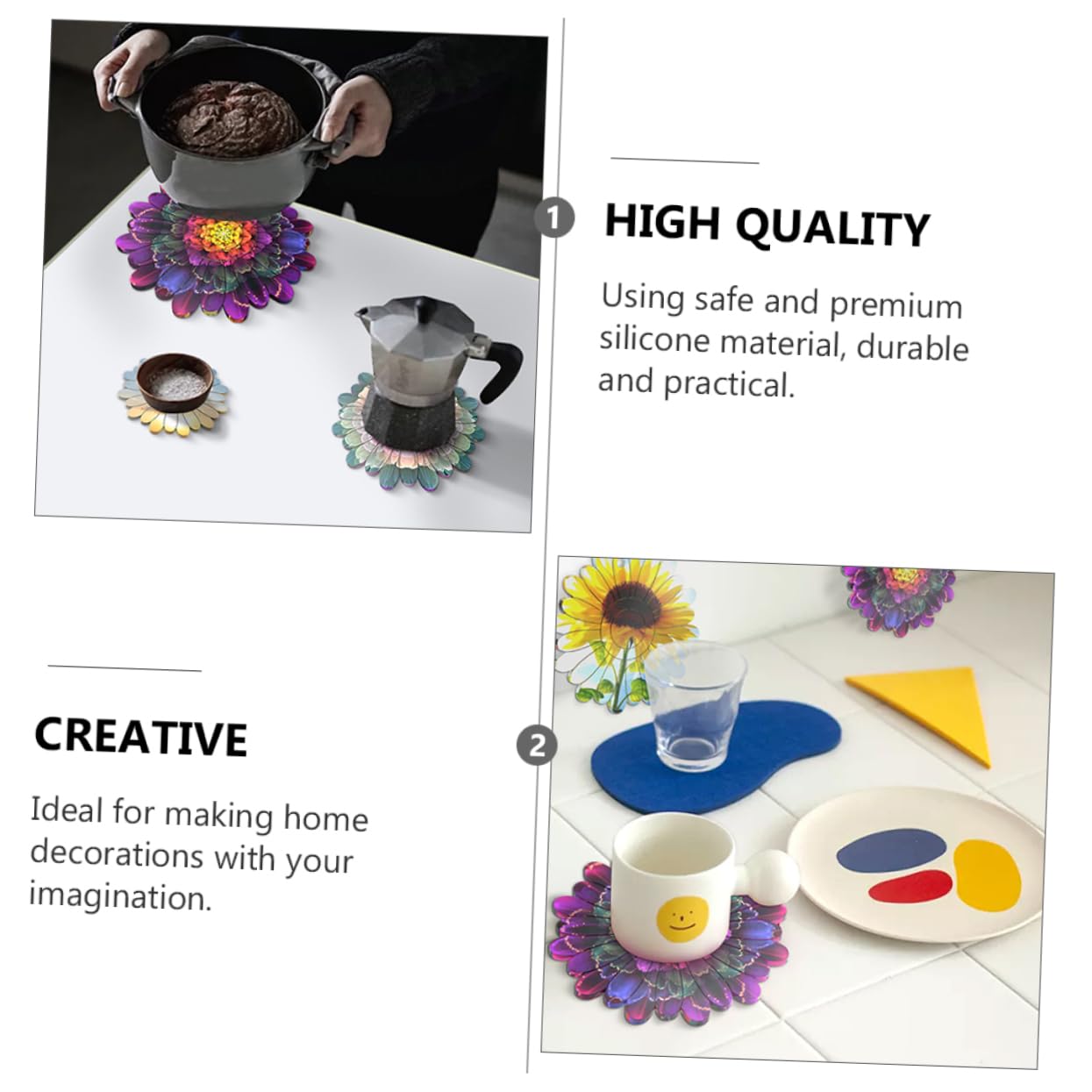 HOMSFOU 3 Set Stampo Silicone Per Sottobicchieri Stampo Per Resina Diy Silicone Mold Per Decorazioni Fatte Mano Facile Da Usare E Trasparenza E Flessibilità 3 Pezzi*3