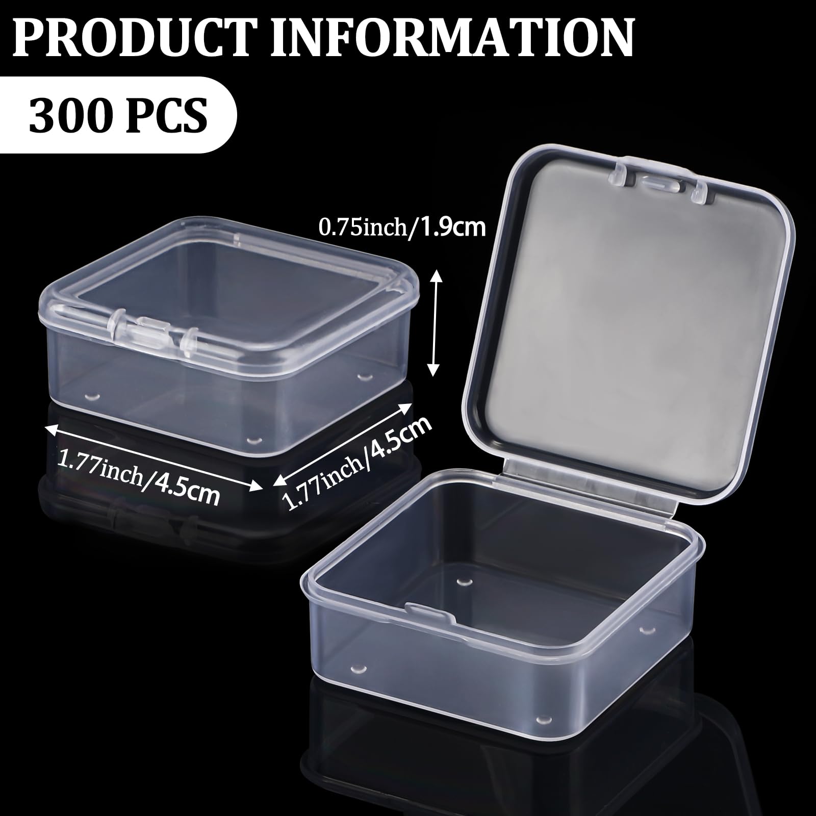 300 recipientes de almacenamiento de cuentas de plástico pequeños para organizar con tapa con bisagras, caja de suministros transparente para manualidades, accesorios, joyas, piezas de juego, 1.77 x