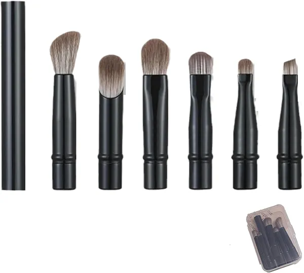 Travel Makeup Brushes Mini Set,6 in-1 Make Up Brushes Set,Professional Foundation Brush Blush Brush Eyeshadow Powder Brush with Makeup Brush Cover and Case for Foundation Concealer and Powder
