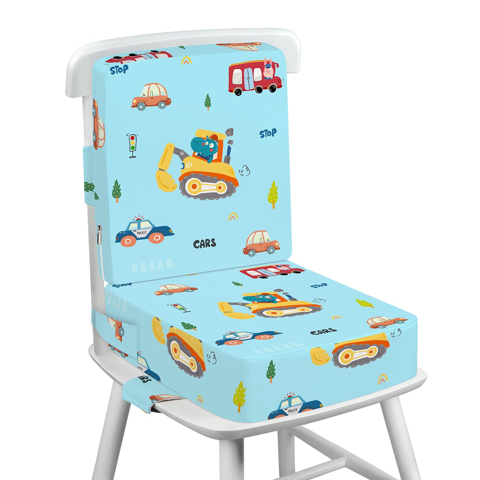 Wooshwa Sitzerhöhung Stuhl Kind für Den Tisch - Waschbar Sitzerhöhung Stühle mit verstellbaren Sicherheitsgurten Im Alter Von 1+ Jahren (Bagger)