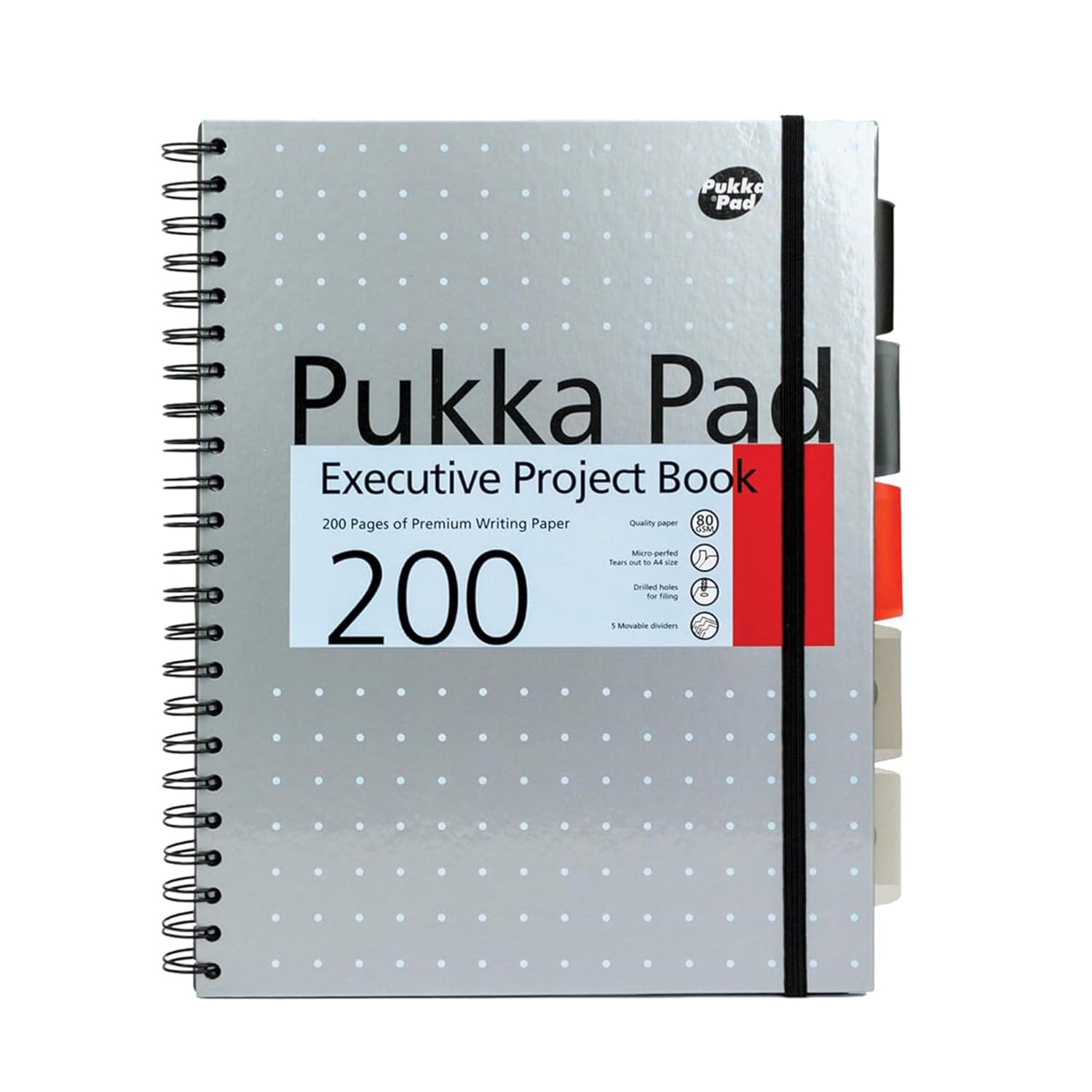 Pukka Pad A4 Size Ruled Single Line Subject Project Spiral Bound Notebook 200 Pages 80 GSM Metallic Silver Note Book