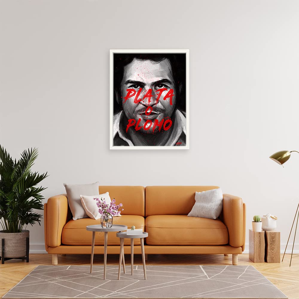 Xtreme Skins White Floater Framed Canvas - Wall Decor for Living Room, Bedroom, Office, Hotels, Drawing Room (22in X 34in) - Plata O Plomo